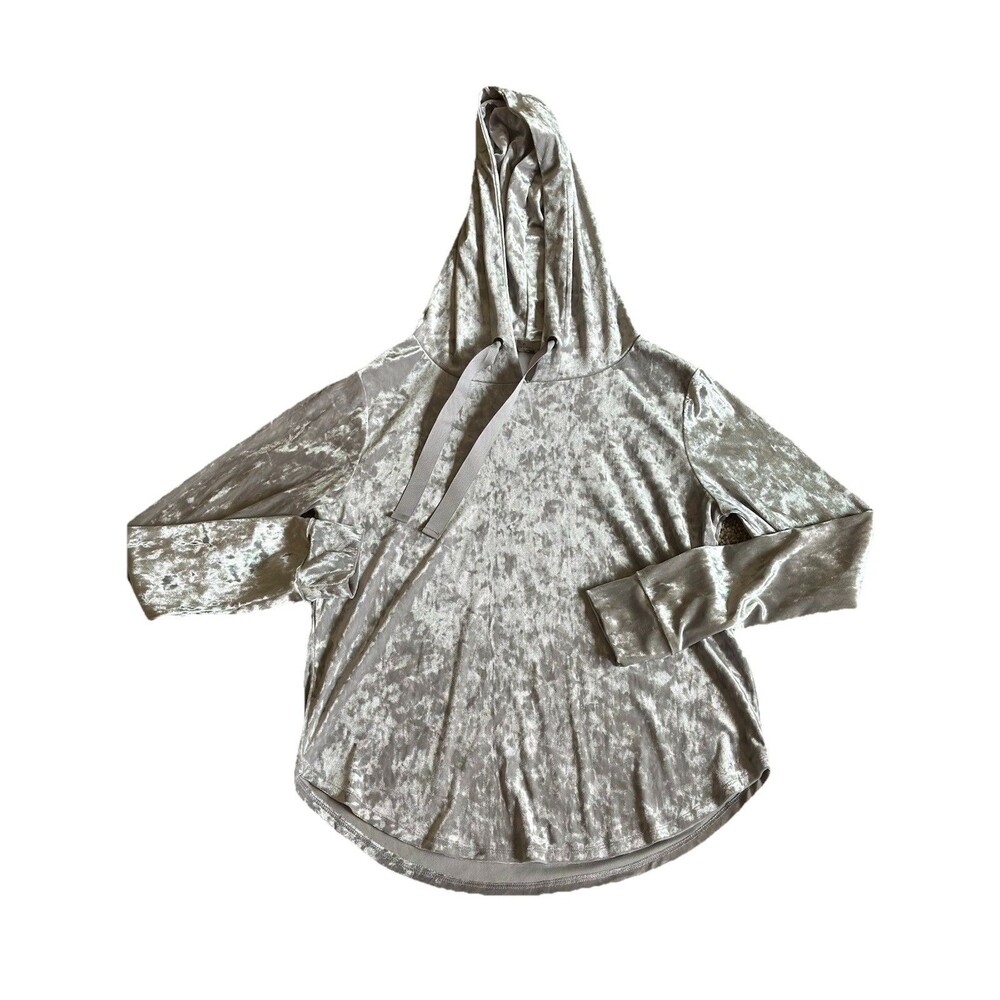 Betsy Johnson Performance Silver Crushed Velvet Hoodie Y2K Pop-Punk Top Size M
